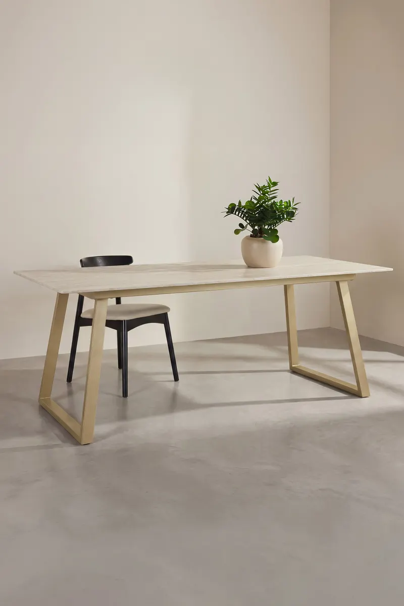 Estelle rechteckiger Esstisch in 200 × 90 cm, Beige, im Wohnraum, Ansicht 1
