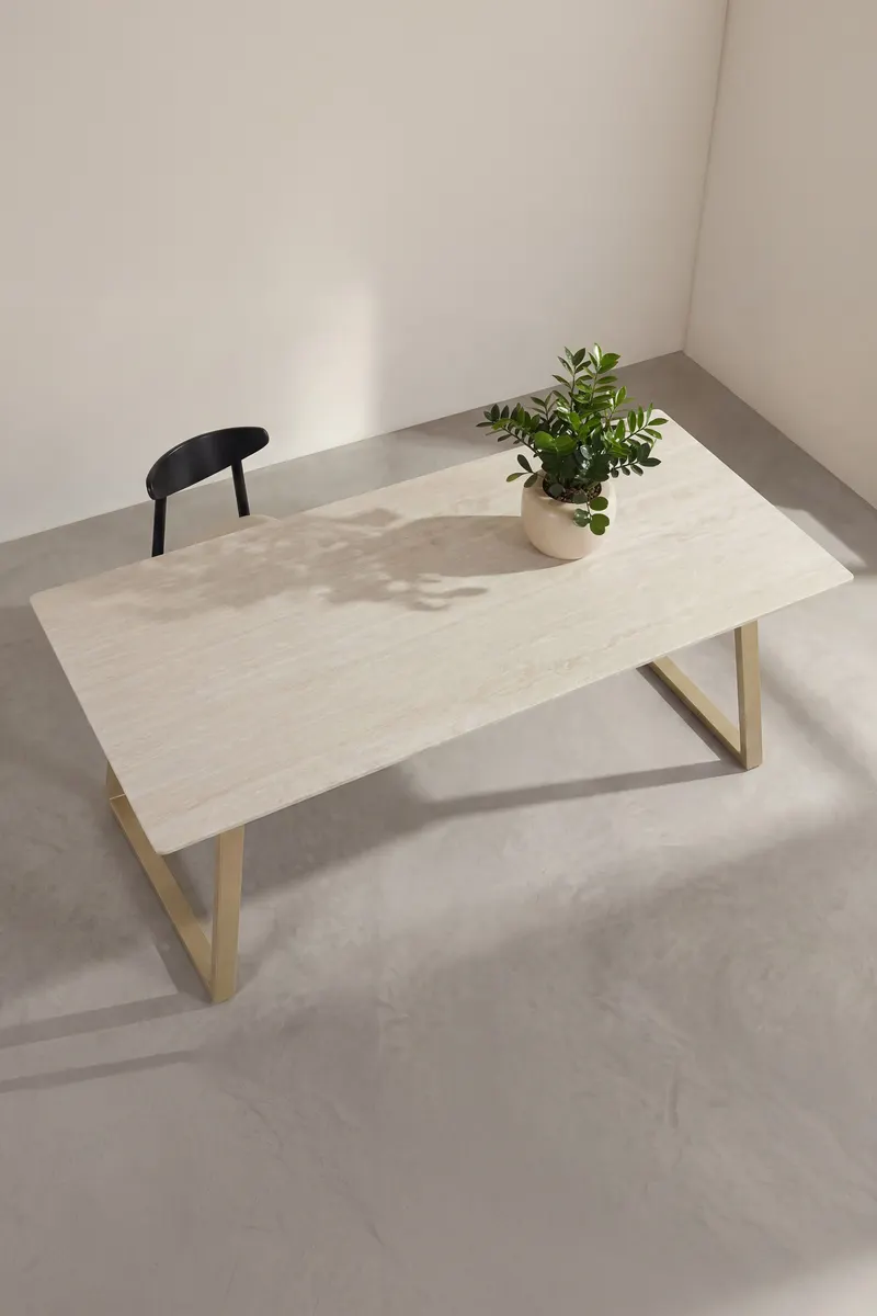 Estelle rechteckiger Esstisch in 200 × 90 cm, Beige, im Wohnraum, Ansicht 2