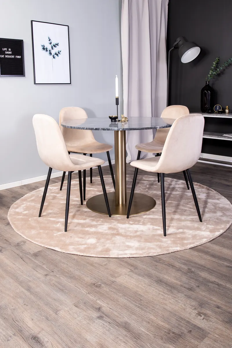 Estelle & Polar Essgruppe mit rundem Marmortisch und 4 Stühlen in Dunkelgrau, Gestell Gold, Beige, Gestell Schwarz, im Wohnraum, Ansicht 3