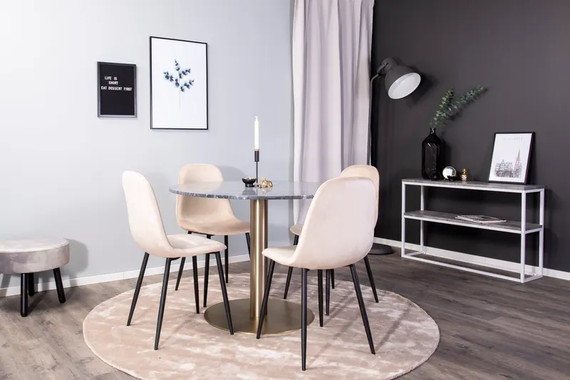 Estelle & Polar Essgruppe mit rundem Marmortisch und 4 Stühlen in Dunkelgrau, Gestell Gold, Beige, Gestell Schwarz, im Wohnraum, Ansicht 5