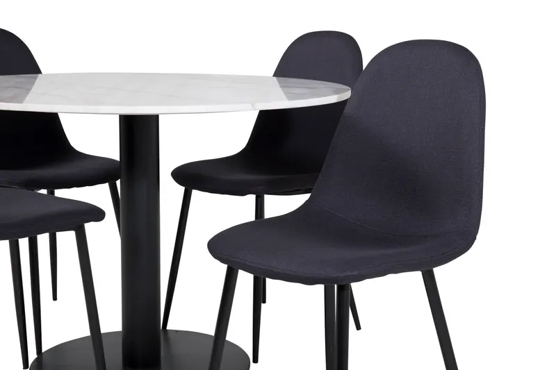 Estelle & Polar Essgruppe mit rundem Marmortisch und 4 Stühlen in Weiß, Gestell Schwarz, Ansicht 2