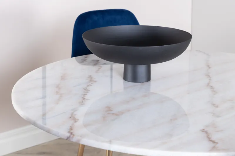 Estelle & Polar Essgruppe mit rundem Marmortisch und 4 Stühlen in Weiß, Gestell Schwarz, Blau, Gestell Gold, im Wohnraum, Ansicht 3