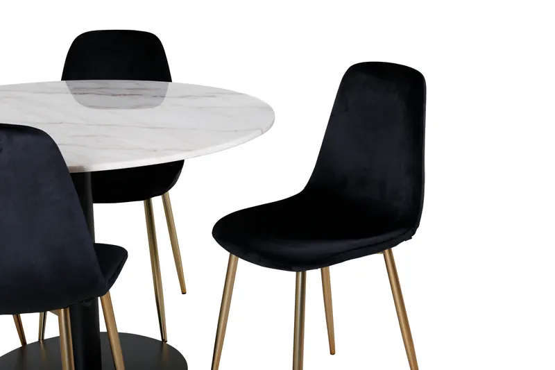 Estelle & Polar Essgruppe mit rundem Marmortisch und 4 Stühlen in Weiß, Gestell Schwarz, Gestell Gold, Ansicht 4