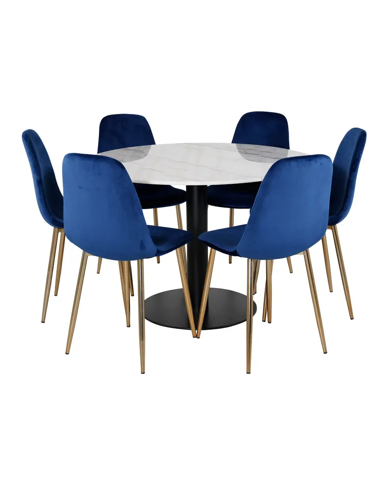 Estelle & Polar Essgruppe: Marmortisch Ø 106 cm mit 6 Stühlen
