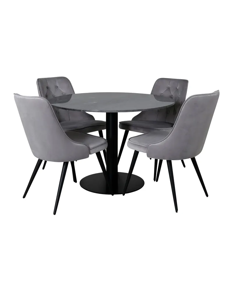 Estelle & Velvet Deluxe Essgruppe: Marmortisch mit 4 Polsterstühlen
