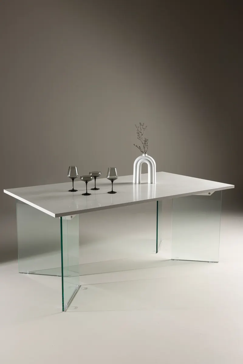 Ester rechteckiger Esstisch 180 × 90 cm mit Glasbeinen, im Wohnraum, Ansicht 1