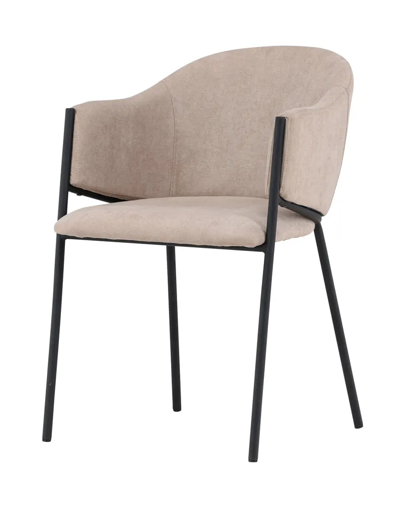 Evelina Esszimmerstühle im 2er-Set in Beige, Gestell Schwarz, Polyester in Leinenoptik, Ansicht 1