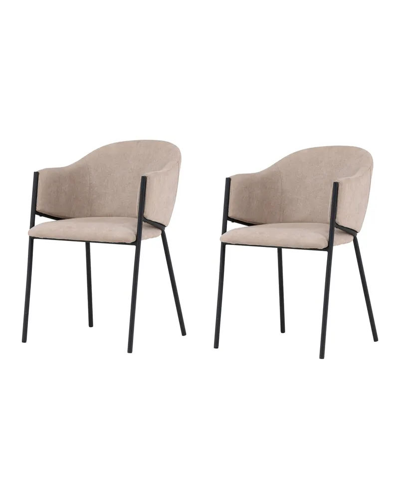 Evelina Esszimmerstühle im 2er-Set in Beige, Gestell Schwarz, Polyester in Leinenoptik, Ansicht 2