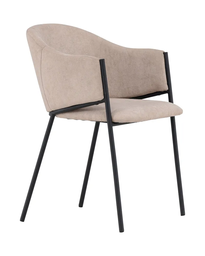 Evelina Esszimmerstühle im 2er-Set in Beige, Gestell Schwarz, Polyester in Leinenoptik, Ansicht 4