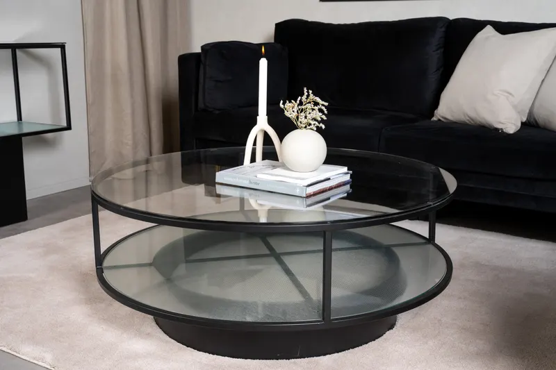 Falsterbo runder Couchtisch aus Glas, im Wohnraum, Ansicht 2