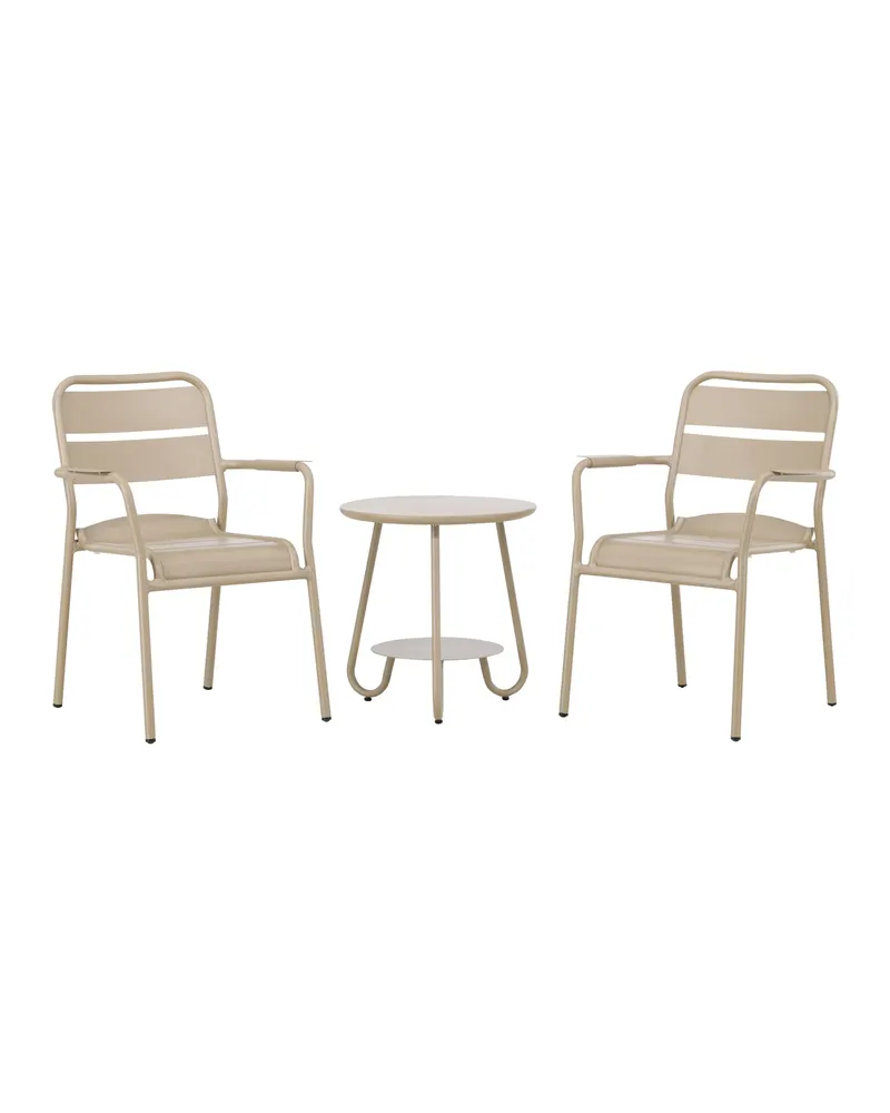 Faro Balkonmöbel-Set aus Aluminium: 2 Armlehnstühle, Tisch Ø 50 cm, Beige