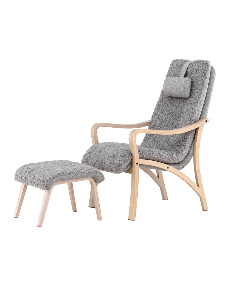 Fårö Loungesessel mit Fußhocker in Hellgrau, Gestell Whitewash, Ansicht 6
