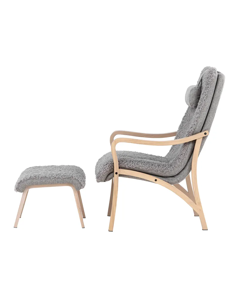 Fårö Loungesessel mit Fußhocker in Hellgrau, Gestell Whitewash, Ansicht 7