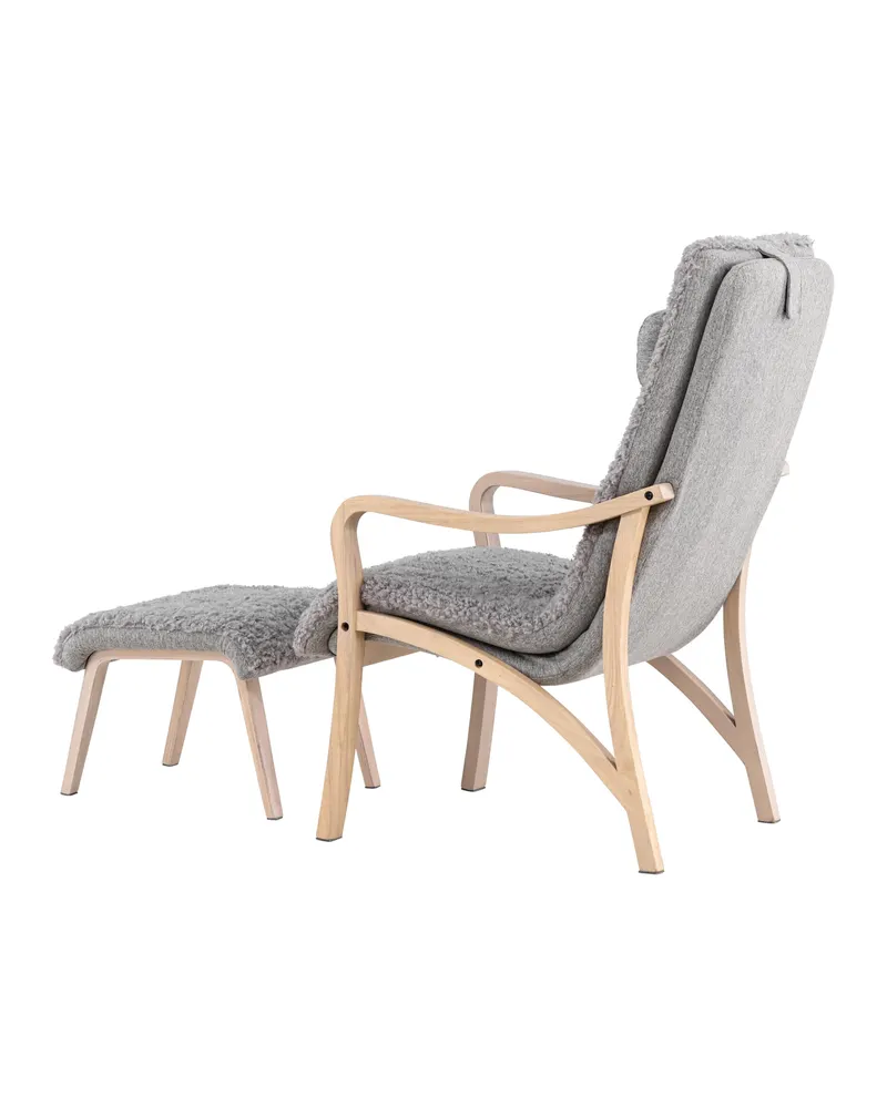 Fårö Loungesessel mit Fußhocker in Hellgrau, Gestell Whitewash, Ansicht 8