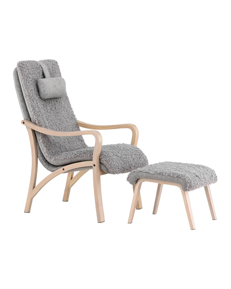 Fårö Loungesessel mit Fußhocker in Hellgrau, Gestell Whitewash, Ansicht 12