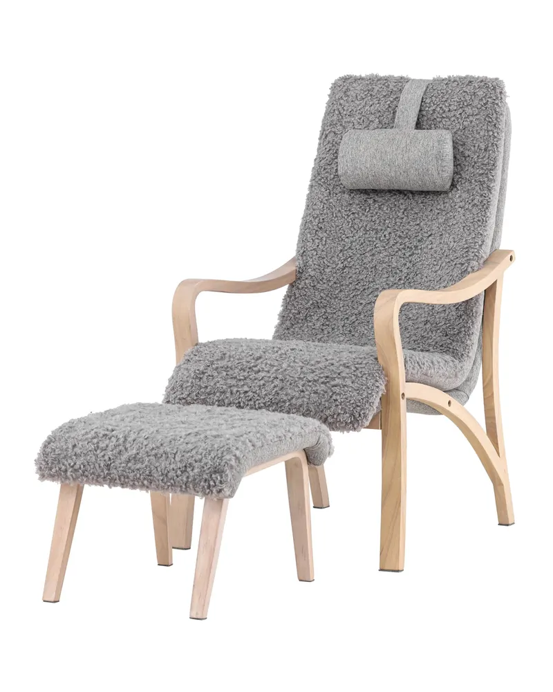 Fårö Loungesessel mit Fußhocker in Hellgrau, Gestell Whitewash, Ansicht 3