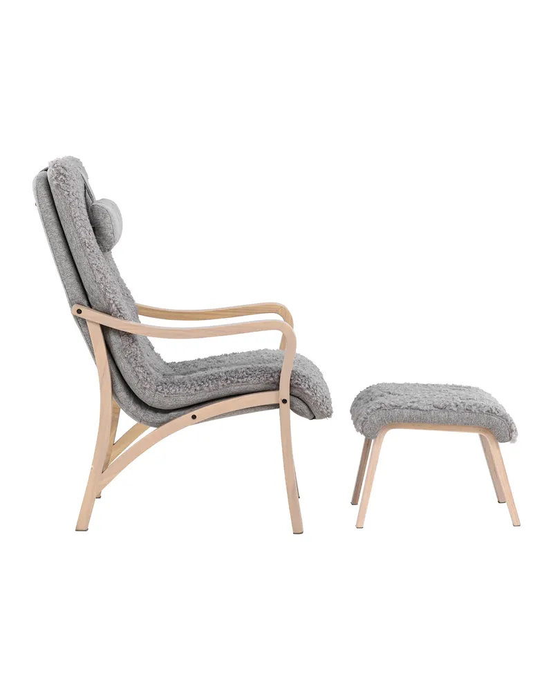 Fårö Loungesessel mit Fußhocker in Hellgrau, Gestell Whitewash, Ansicht 4