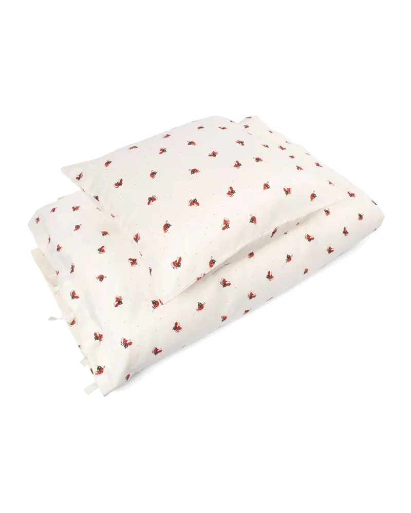 Kinderbettwäsche Lucky mit Käfermotiv aus Bio-Baumwollsatin, Weiß