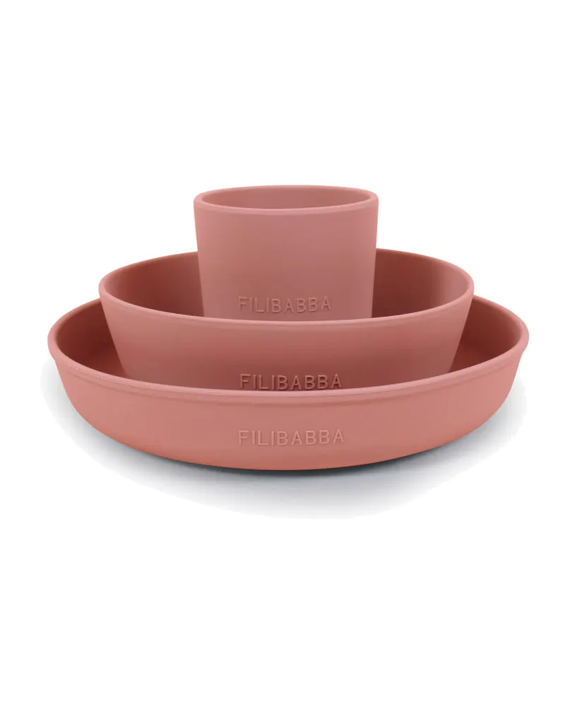 Kindergeschirr-Set aus Silikon in Rosé