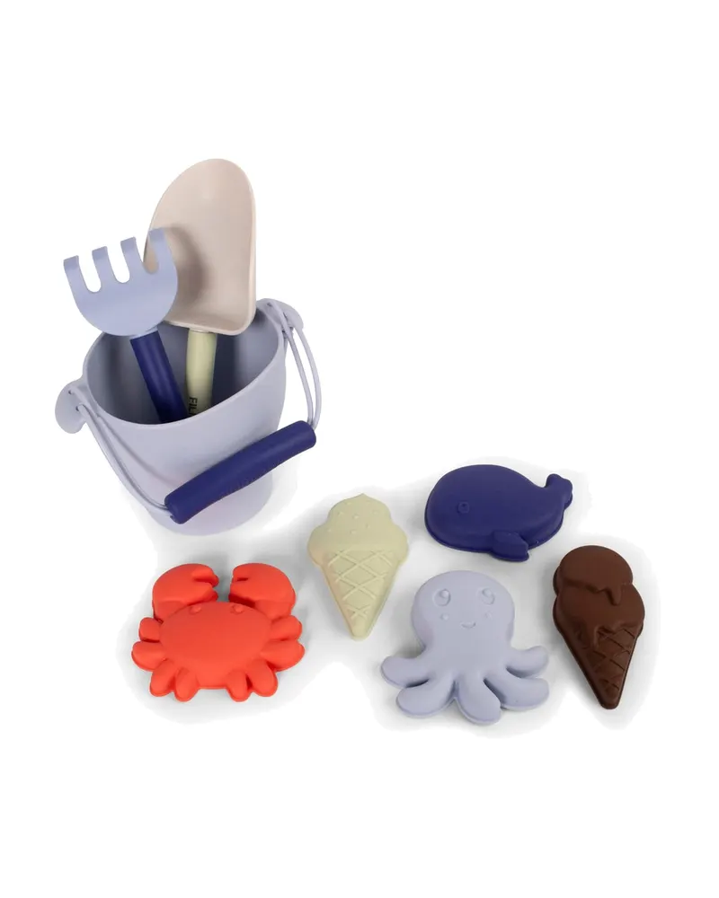 Silikon-Strandspielset mit Schaufel, Rechen und Förmchen, Peach Mix