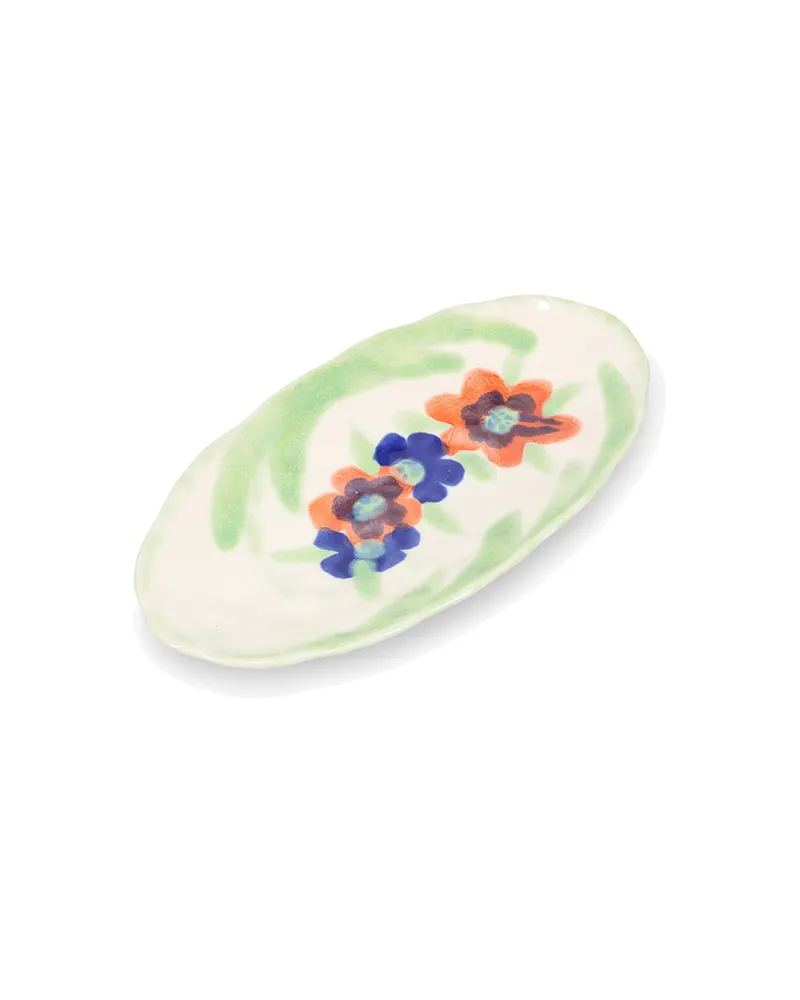Fleur Servierschale aus Steinzeug mit Blumendekor, oval