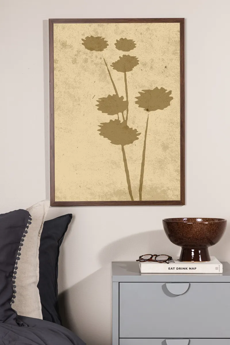 Flower art Poster, illustrierte Blütensilhouetten in Beige