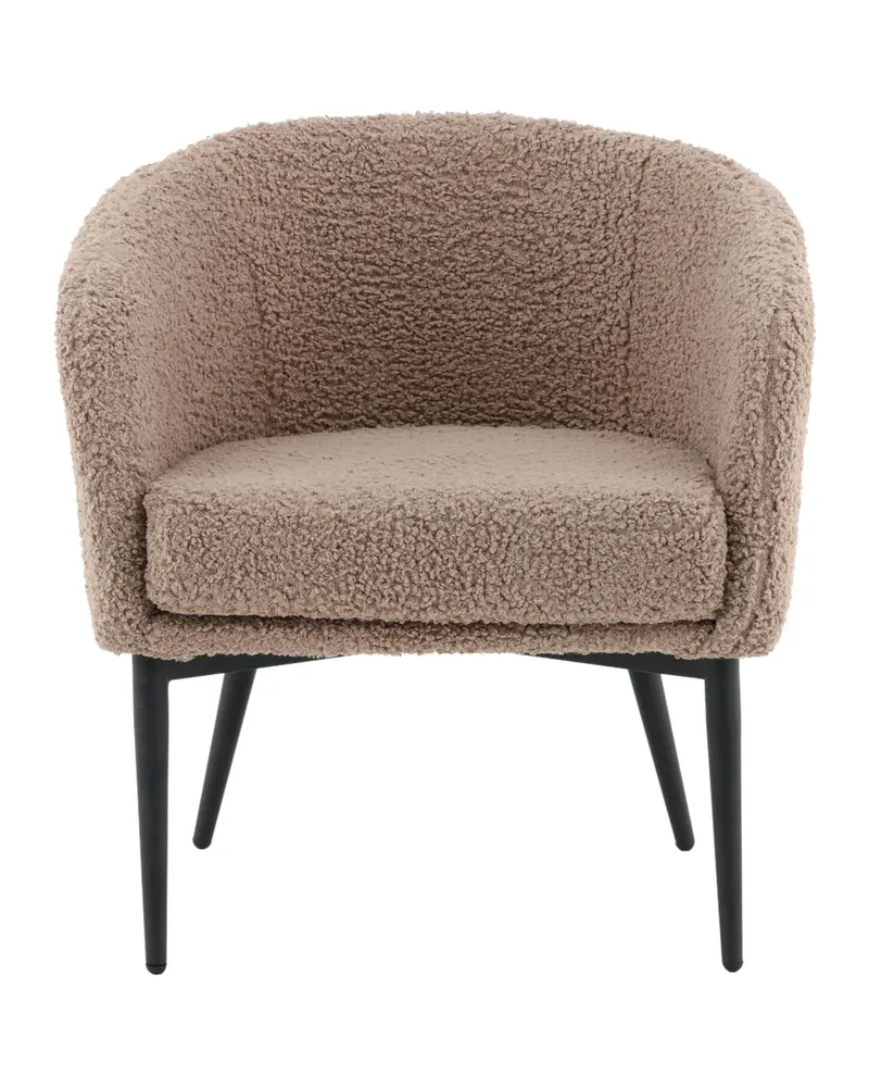 Fluffy Sessel aus Teddystoff mit runder Lehne und Stahlbeinen, Braun, Gestell Schwarz