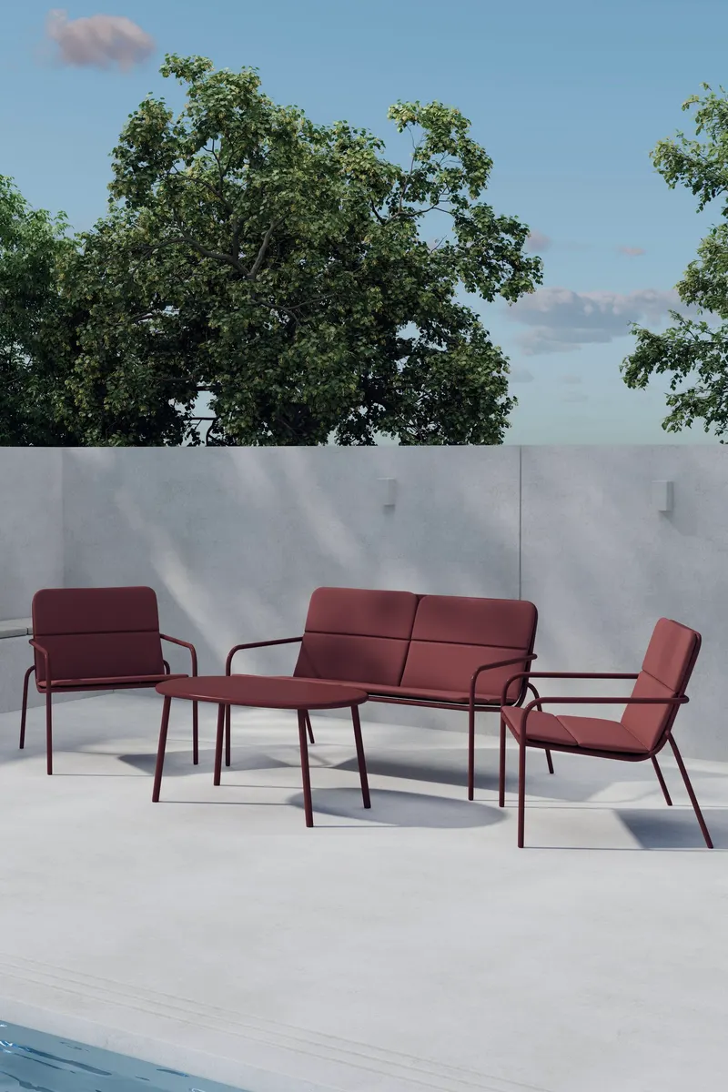 Fourni Gartenlounge mit ovalem Stahltisch, im Wohnraum