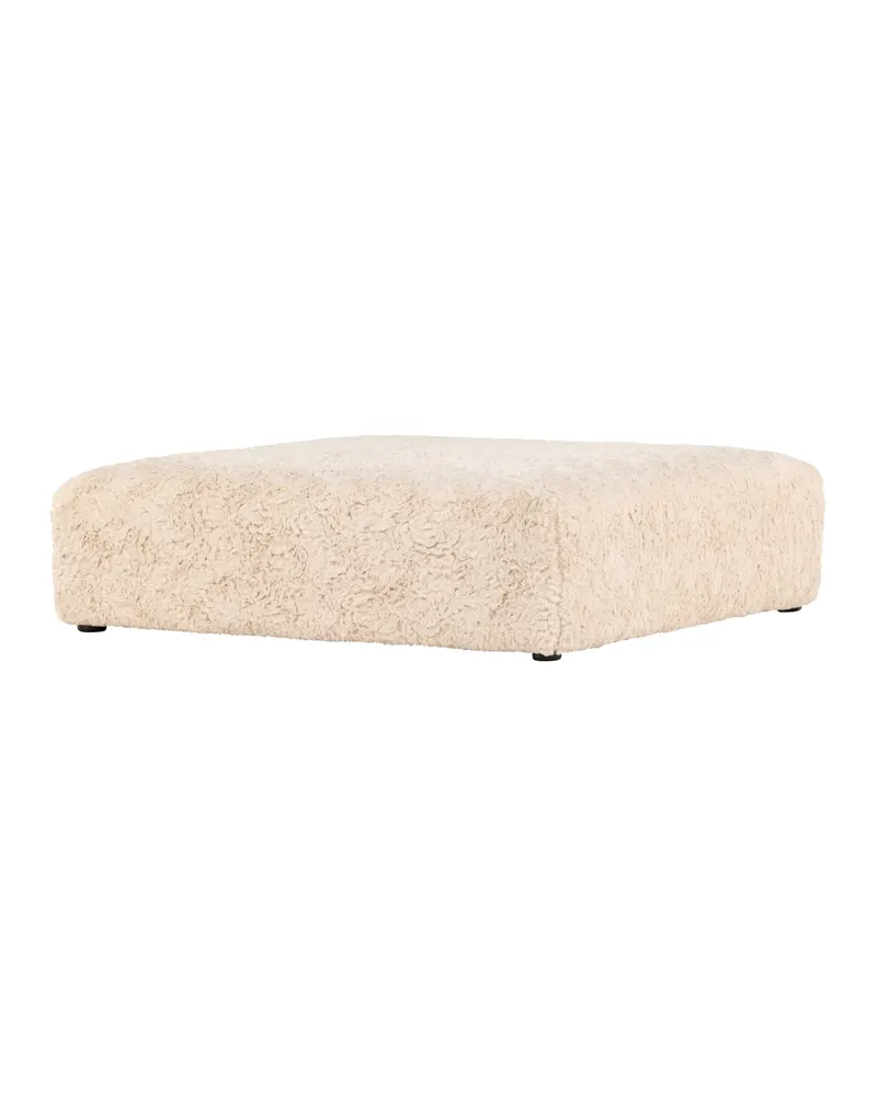 Frankie Pouf aus beigem Fleece, quadratisch in zwei Größen, FSC®-zertifiziert