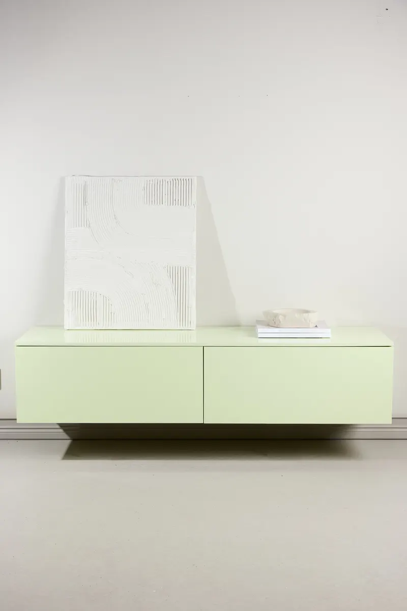 Frihamn flache Kommode in 160 × 45 × 35 cm, Grün, Gestell Hellgrün, im Wohnraum, Ansicht 1