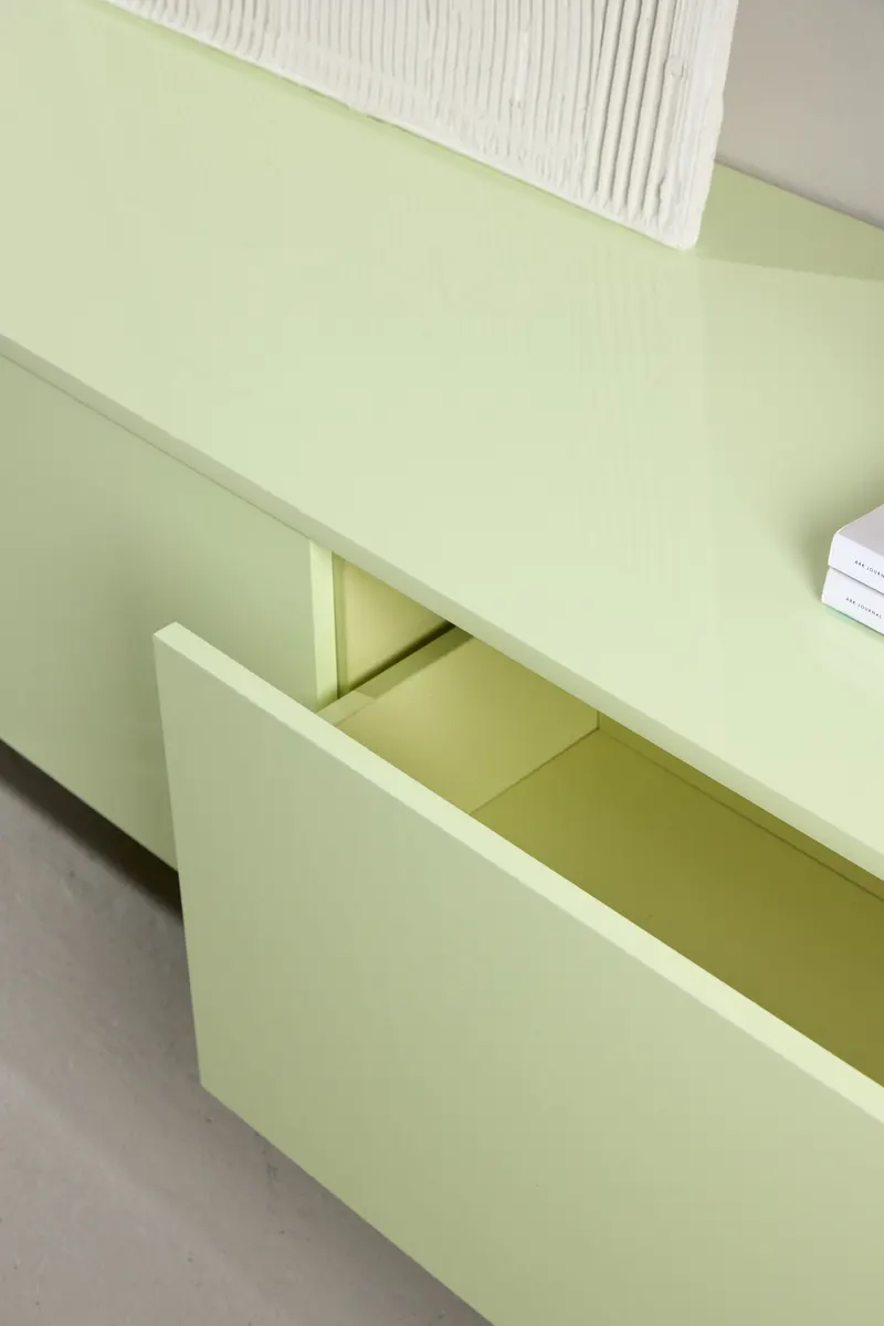 Frihamn flache Kommode in 160 × 45 × 35 cm, Grün, Gestell Hellgrün, im Wohnraum, Ansicht 4