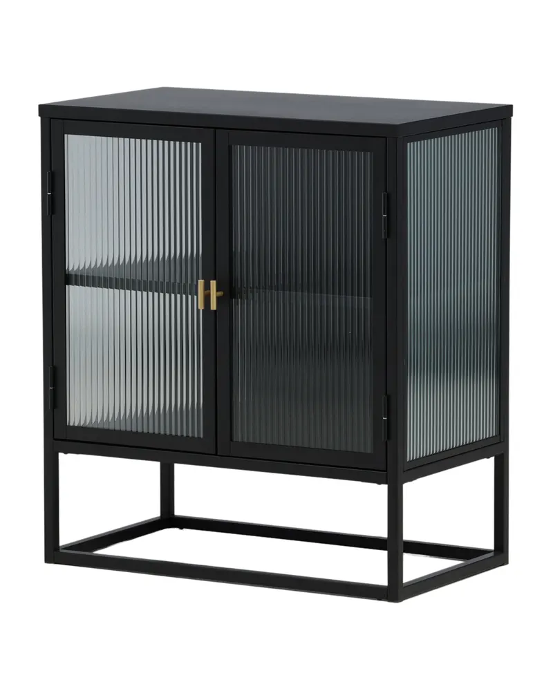Garis Sideboard aus Stahl mit Glastüren in 40 × 80 × 70 cm, Schwarz, Ansicht 6