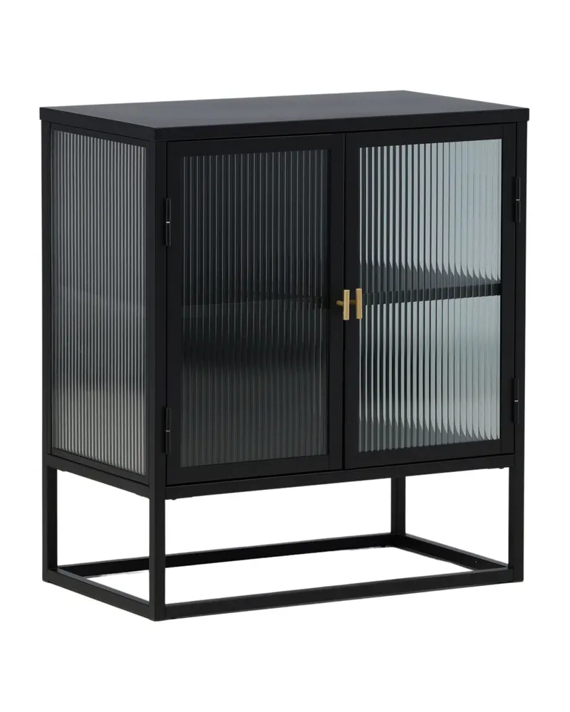 Garis Sideboard aus Stahl mit Glastüren in 40 × 80 × 70 cm, Schwarz, Ansicht 2