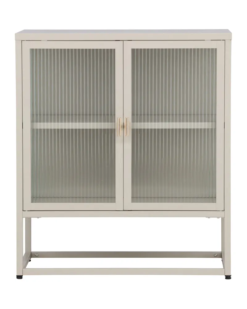 Garis Sideboard und Vitrine aus Stahl mit strukturierten Glastüren, Beige