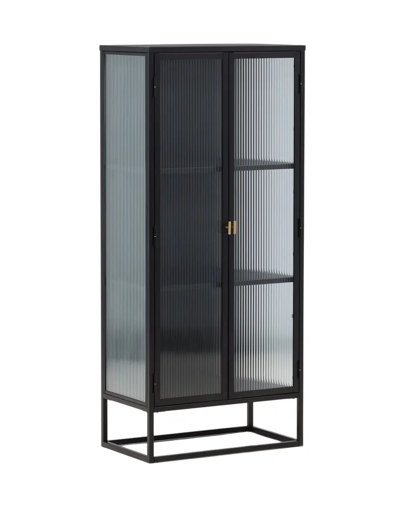 Garis Sideboard aus Stahl mit Glastüren in 40 × 160 × 70 cm, Schwarz, Ansicht 2