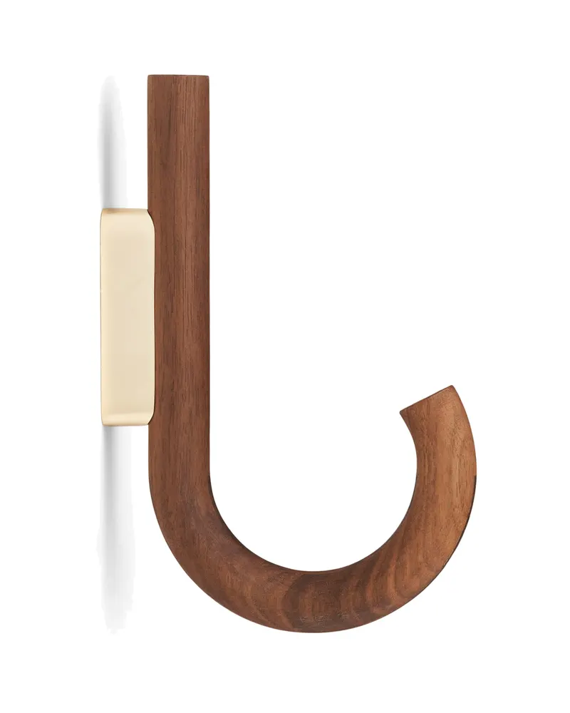 Gejst Hook Garderobenhaken aus Walnussholz und Stahl, Walnuss / Messing, Tiefe 12,8 × Breite 2 × Höhe 19 cm, Ansicht 1
