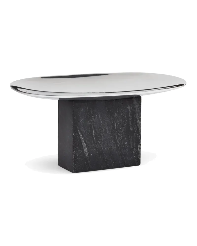 Serviertablett Sapoto aus Aluminium und Marmor, Schwarz