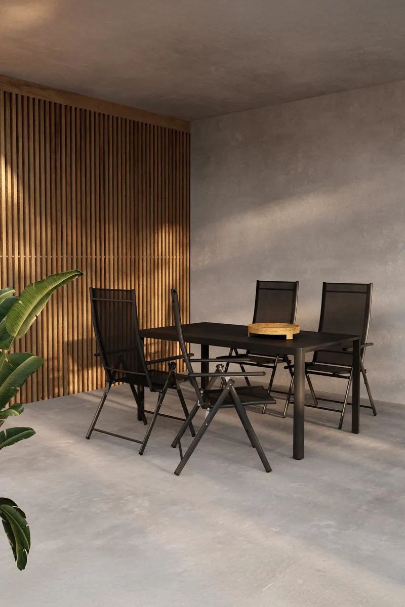 Giardini & Levanzo Gartenmöbel-Set eckig mit 4 Klappstühlen in Schwarz, im Wohnraum, Ansicht 1