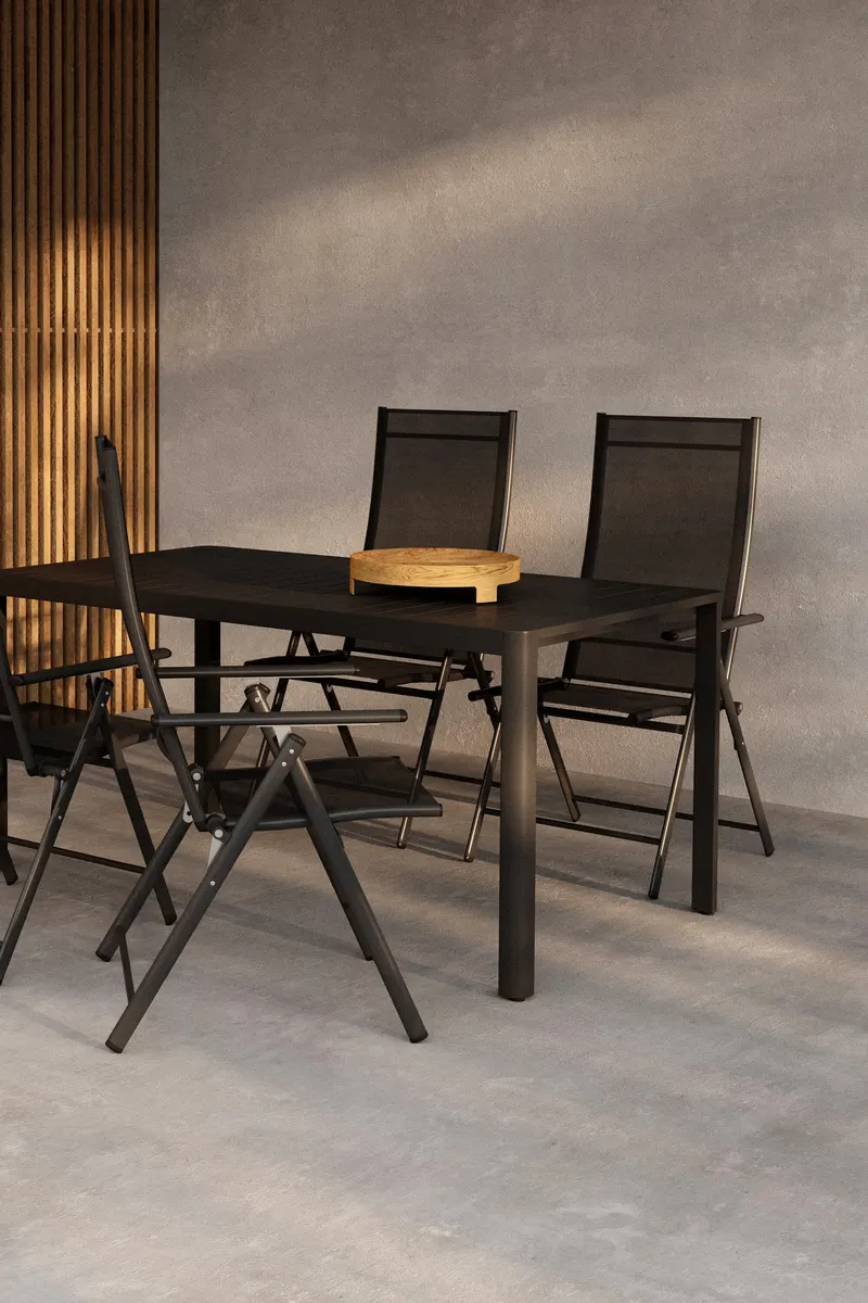Giardini & Levanzo Gartenmöbel-Set eckig mit 4 Klappstühlen in Schwarz, im Wohnraum, Ansicht 2