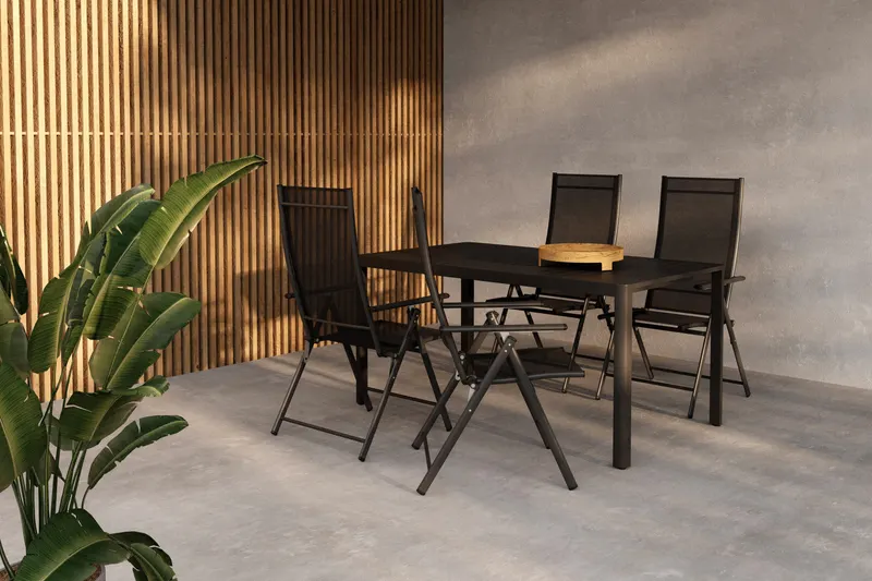 Giardini & Levanzo Gartenmöbel-Set eckig mit 4 Klappstühlen in Schwarz, im Wohnraum, Ansicht 3