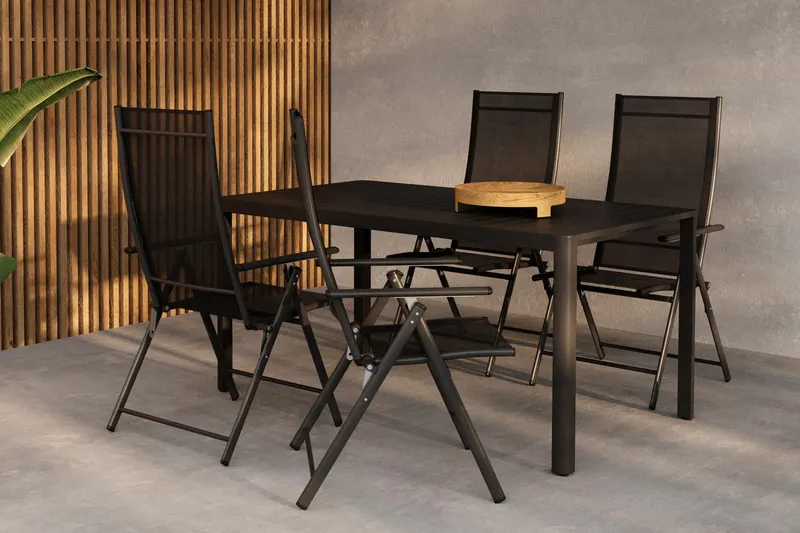 Giardini & Levanzo Gartenmöbel-Set eckig mit 4 Klappstühlen in Schwarz, im Wohnraum, Ansicht 4