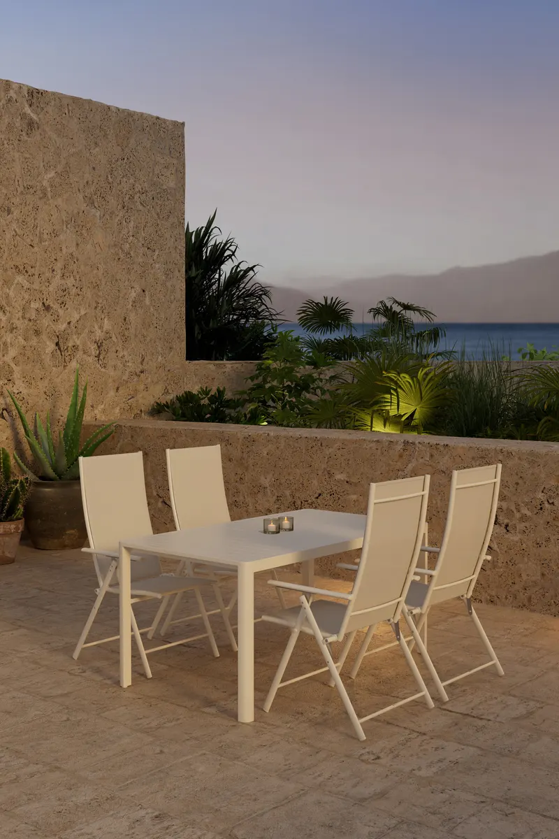Giardini & Levanzo Gartenmöbel-Set eckig mit 4 Klappstühlen in Beige, im Wohnraum, Ansicht 1