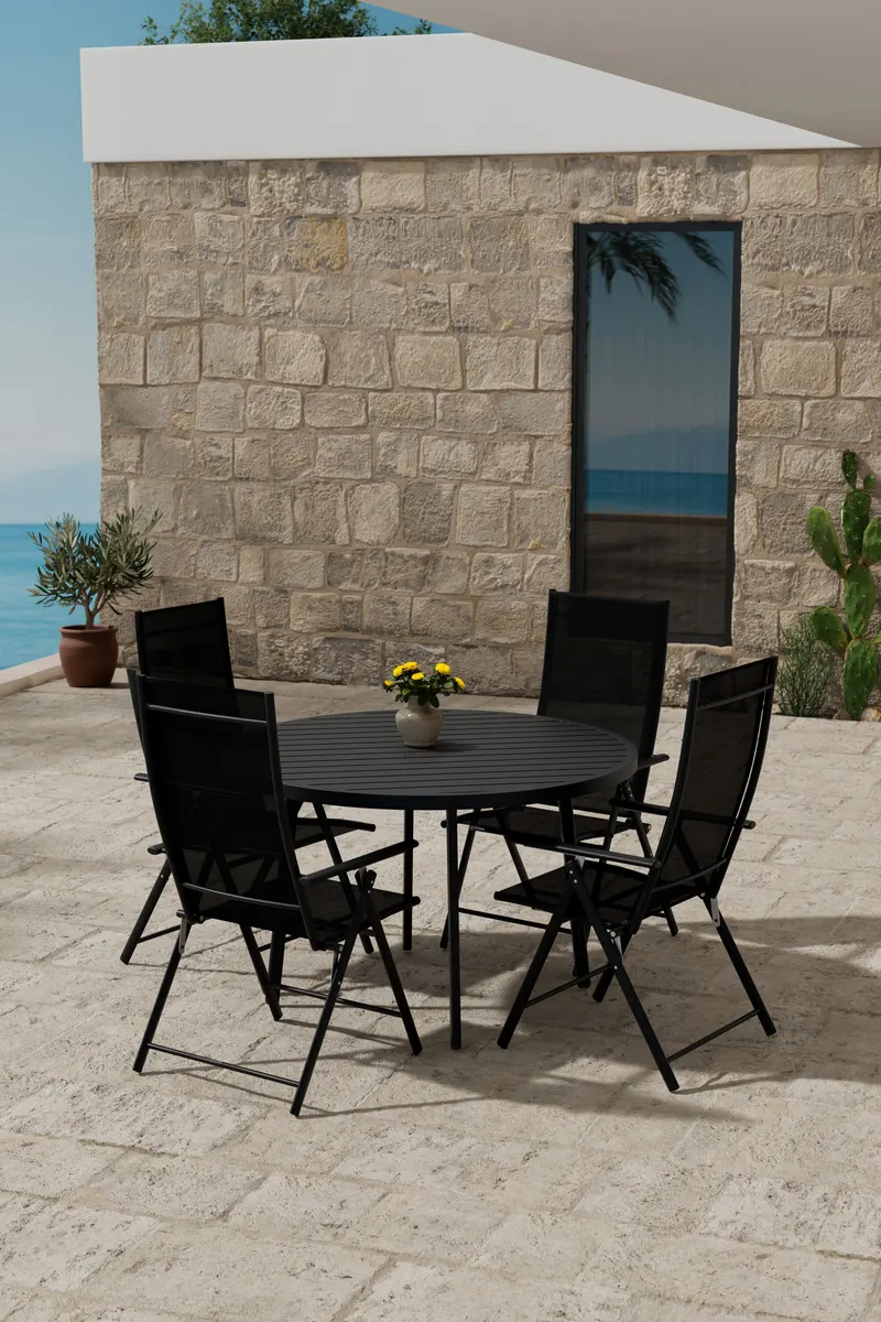 Giardini & Levanzo Gartenmöbel-Set rund mit 4 Klappstühlen in Schwarz, im Wohnraum, Ansicht 1