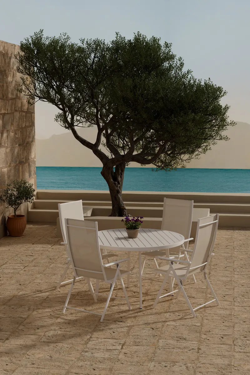 Giardini & Levanzo Gartenmöbel-Set rund mit 4 Klappstühlen in Beige, im Wohnraum, Ansicht 1