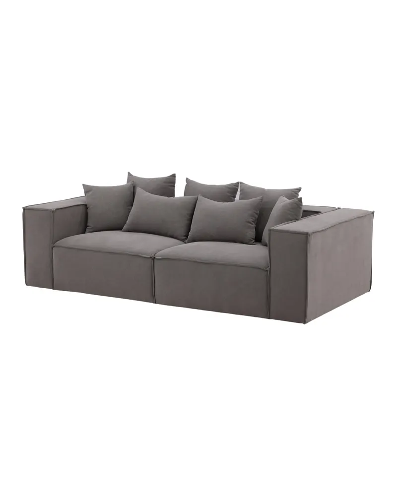 Gillholmen Sofa mit breiten Armlehnen und Kissen in Grau, Gestell Schwarz, Baumwolle, Polyester in Leinenoptik, Ansicht 9