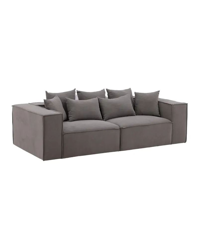 Gillholmen Sofa mit breiten Armlehnen und Kissen in Grau, Gestell Schwarz, Baumwolle, Polyester in Leinenoptik, Ansicht 2