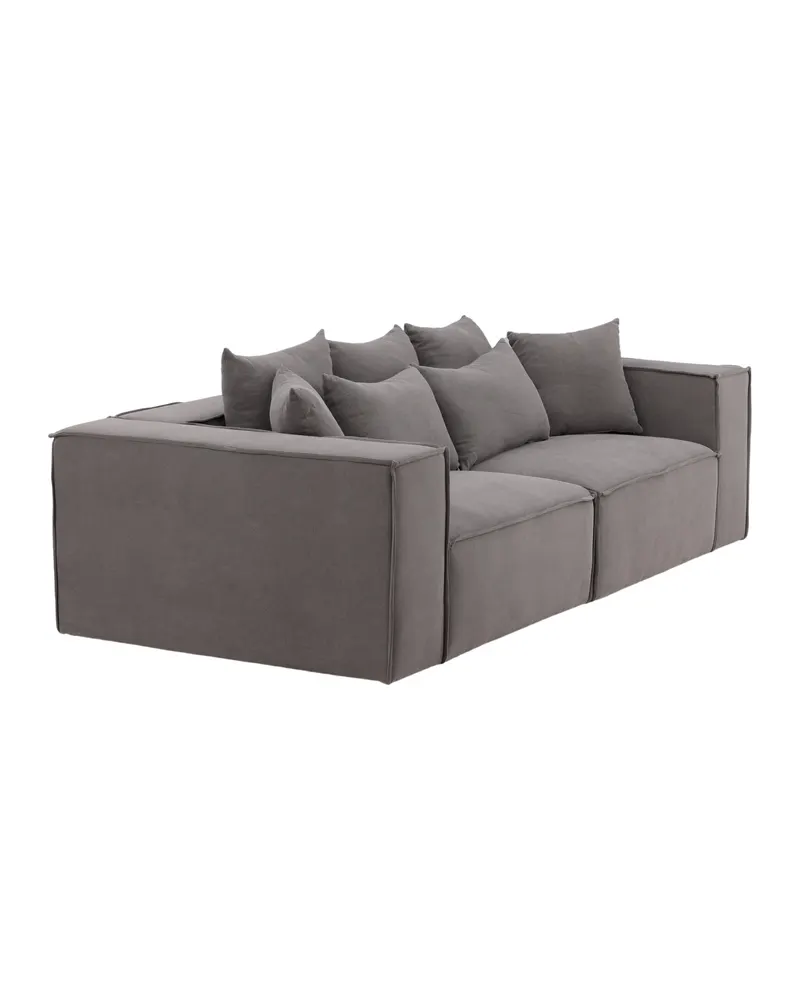 Gillholmen Sofa mit breiten Armlehnen und Kissen in Grau, Gestell Schwarz, Baumwolle, Polyester in Leinenoptik, Ansicht 3