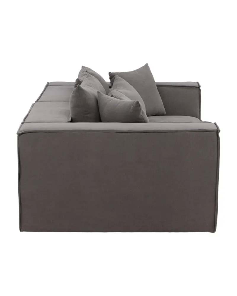 Gillholmen Sofa mit breiten Armlehnen und Kissen in Grau, Gestell Schwarz, Baumwolle, Polyester in Leinenoptik, Ansicht 4