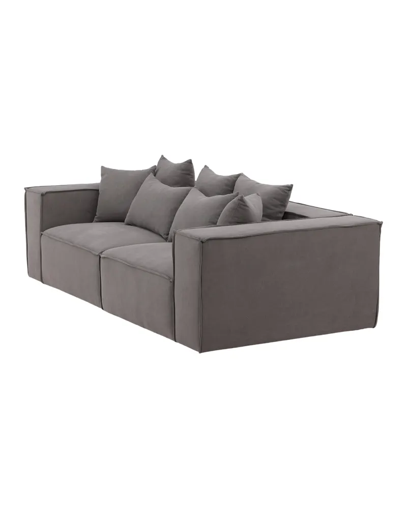 Gillholmen Sofa mit breiten Armlehnen und Kissen in Grau, Gestell Schwarz, Baumwolle, Polyester in Leinenoptik, Ansicht 5