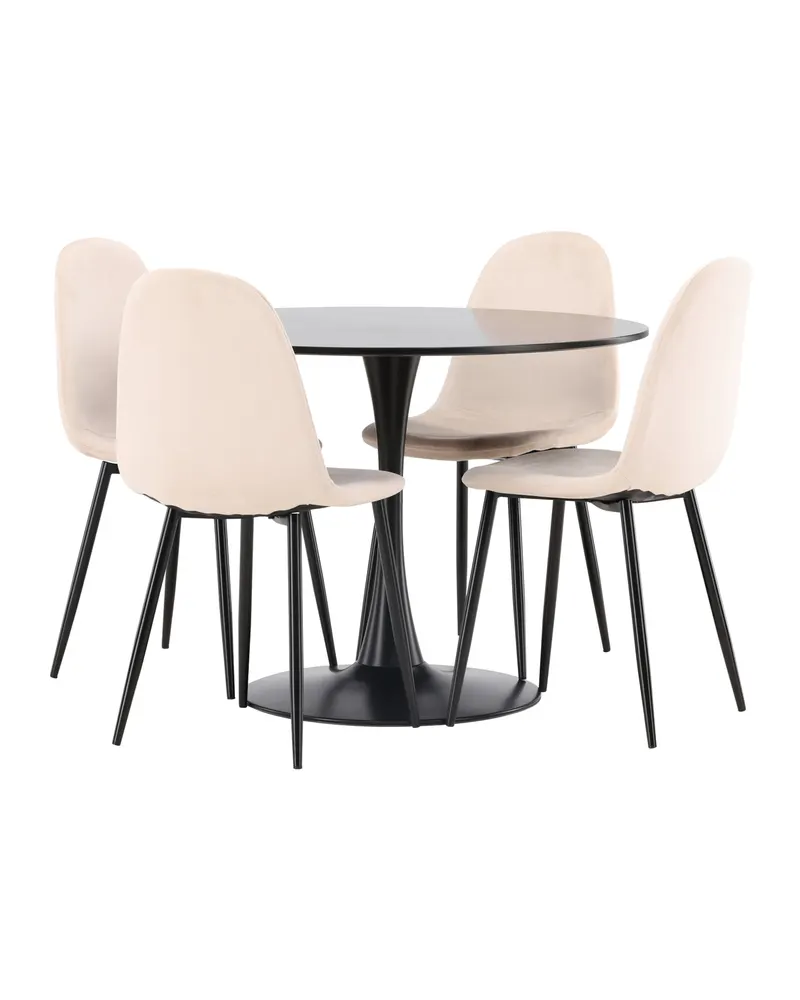 Glade & Polar Essgruppe mit rundem Esstisch auf Trompetenfuß und 4 Samtstühlen in Beige, Gestell Schwarz, Ansicht 7